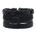 Handmade multilayer black leather tree of life bracelet set for men in vintage style - Black Rough Woven Style
