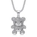 Sparkling silver bear pendant necklace with iced out rhinestones on box chain - Silver Color Single Pendant