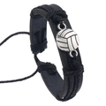 Dettaglio del bracciale da pallavolo in pelle intrecciata con chiusura a cordoncino - Nero