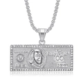 Collana hip-hop con ciondolo banconota da 100 dollari argento e cristalli lucidi - Ciondolo Dollaro Color Acciaio