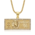 Collana hip hop placcata oro con pendente a banconota di dollaro e strass luminosi - Ciondolo Dollaro d'oro