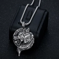 Vintage silver Viking wolf head pendant with crescent moon on sturdy box chain necklace - Pendant Only (Without Chain)