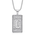 Hip hop style titanium steel DC square pendant necklace with iced out crystals and silver finish - Silver Color Single Pendant