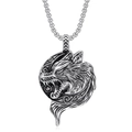 Vintage gold plated titanium steel necklace featuring a Viking wolf head pendant with square link chain - Silver Color Single Pendant