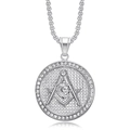 Collana con pendente massonico in acciaio inossidabile argento con strass e simbolo G - Ciondolo Solo (Senza Catena) (Argento)