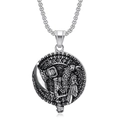 Collana con pendente ascia vichinga e corvo in argento antico con catena box a rune - Ciondolo Singolo Color Argento