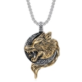 Vintage viking wolf head pendant necklace in stainless steel with two-tone finish - Two-tone Gold/Silver Pendant Only