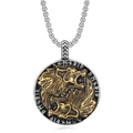 Viking wolf totem pendant necklace in gold and silver finish on white background - Double Wolf Head Embossed Style / Two-tone Gold/Silver Pendant Only