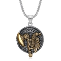 Collana con ciondolo ascia vichinga e corvo con dettagli in oro e rune - Solo pendaglio bicolore Oro/Argento