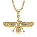 Gold plated Faravahar pendant necklace with iced out rhinestones on heavy chain - Gold Large Single Pendant