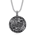 Viking Fenrir wolf head medallion necklace in silver finish with rune engraving - Wolf Head Rune Engraved Style / Silver Color Single Pendant