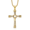 Gold-plated stainless steel cross necklace with inlaid rhinestones for men on white background - Gold Pendant Only