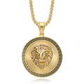 Collana con ciondolo a testa di leone placcata in oro e greca classica con zirconi - Solo Ciondolo (Senza Catena) / Oro