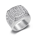 Hiphop gold plated stainless steel square ring with BOSS lettering and CZ diamonds - Steel