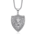 Collana hip hop con ciondolo a scudo di leone placcata oro con diamanti da uomo - Ciondolo Singolo Color Argento