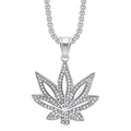 Hip hop style silver tone maple leaf pendant necklace with paved sparkling crystals - Silver Color Single Pendant