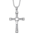 Men's titanium steel cross necklace with inlaid cubic zirconia and a box chain - Steel Color Single Pendant (Stone-Set Clasp)