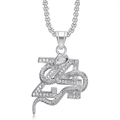 Hip hop silver-tone number 24 pendant necklace with iced out crystals and snake detail - Pendant Only / Silver Color Single Pendant