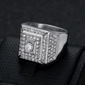 Luxurious hip hop men's silver square ring with AAA cubic zirconia pave setting - US 7 / Steel