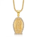 Gold plated Virgin Mary pendant necklace with sparkling crystals on a box chain - Gold Pendant Only (Without Chain) / Gold