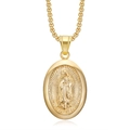 Dettaglio ravvicinato del ciondolo ovale Vergine Maria in oro con collana a catena box - Ciondolo Singolo Liscio Oro