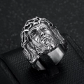 Anillo retro de acero inoxidable para hombre con retrato de Jesús en 3D y acabado plata vieja - US 7 / Color Acero