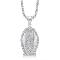 Hip hop style silver Virgin Mary pendant necklace with white crystal border - Silver Color Single Pendant / Silver