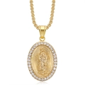 Collana con Madonna placcata oro con ciondolo di cristalli e catena spessa - Ciondolo Singolo con Strass Oro