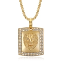 Gold plated stainless steel lion head pendant necklace with sparkling cubic zirconia stones - Gold Pendant Only