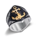 Anello ancora vichingo da uomo in acciaio inossidabile con rilievo dorato e ali argento - US 8 / Oro e Argento