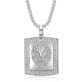 Silver stainless steel lion head pendant necklace with sparkling cubic zirconia border - Silver Color Single Pendant