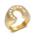 Men's gold plated titanium horseshoe ring with clear cubic zirconia stones in a bold design - US 7 / Gold