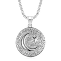 Collana hip hop in acciaio argento con pendente tondo zirconi luna e stella - Ciondolo Singolo Color Argento
