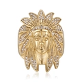 Hip hop style gold plated titanium steel ring with sparkling Indian chief head design - Gold