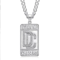 Collana hip hop color argento con ciondolo militare DC Dream Chasers in cristallo - Ciondolo Singolo Color Argento