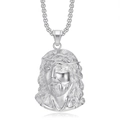 Polished silver Jesus piece pendant with box chain and crystal eyes hip hop necklace - Silver Color Single Pendant