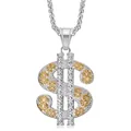 Collana con pendente a dollaro hip hop in acciaio con cristalli e catena a fune - Solo pendaglio bicolore Oro/Argento