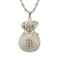 Collar hip hop plateado con colgante de bolsa de dinero y cristales brillantes - Plateado - Cadena de Cuerda 0.3*75cm