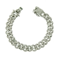 Bracciale a catena cubana argentata in stile Hip-hop con cristalli e chiusura a scatola - Argento