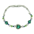 Elegante pulsera de plata con piedra de corazón verde y detalles de cristal azul - Plateado