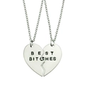 Collier duo cœur séparable en argent avec gravure Best Bitches pour couple - Argenté