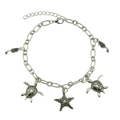 Ocean themed charm bracelet in vintage silver finish featuring sea turtles and seahorses - Silver