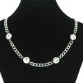 Silver chain necklace featuring smiley face charms on a black neck bust model - Silver Smiley Pendant (45cm)