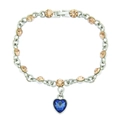 Bracciale a catena argento con gemme champagne e un ciondolo a cuore blu scuro - Argento (Cuore Blu)