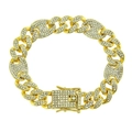Hip hop gold men's Cuban link bracelet featuring full diamonds and square clasp - Gold