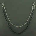 Stoere zwarte acryl ketting en zilveren kralen tailleketting met metalen karabijnsluitingen - Zwart (Dubbele Laag)