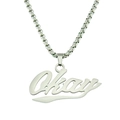 Collana in acciaio inossidabile argento lucido con catena box e ciondolo scritta Okay - Lettera Okay (Catena Box 0.3x70cm) / Argento