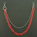 Stoere dubbele broekketting met rode rechthoekige schakels en zilveren kralenketting - Rood (Dubbele Laag)