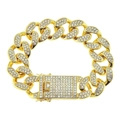 Iced out 20mm wide gold plated cuban link bracelet with sparkling rhinestones for men - Gold