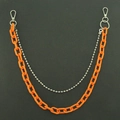 Double-layered pants chain with silver bead link and bright orange acrylic loops - Orange (Double Layer)